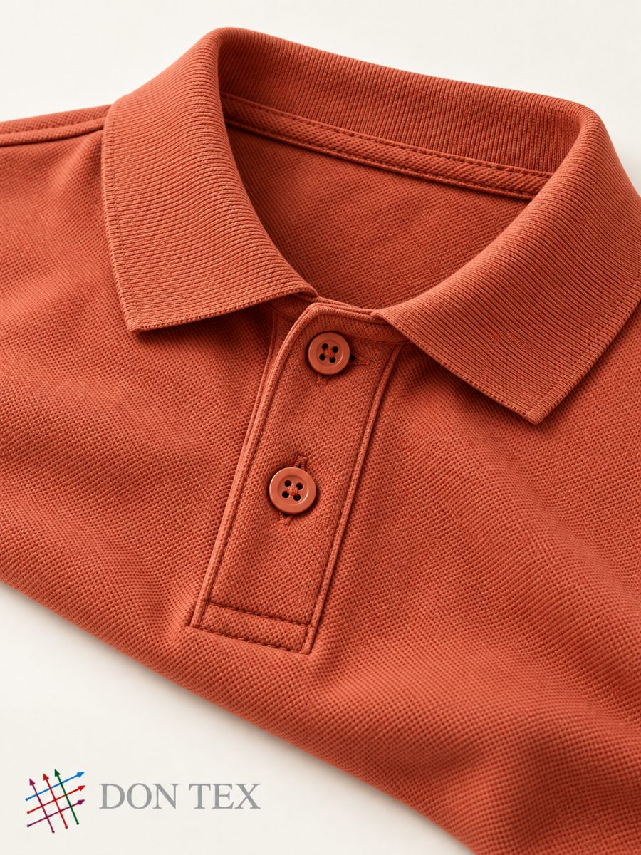Close-up of a flat-knit collar and piqué texture