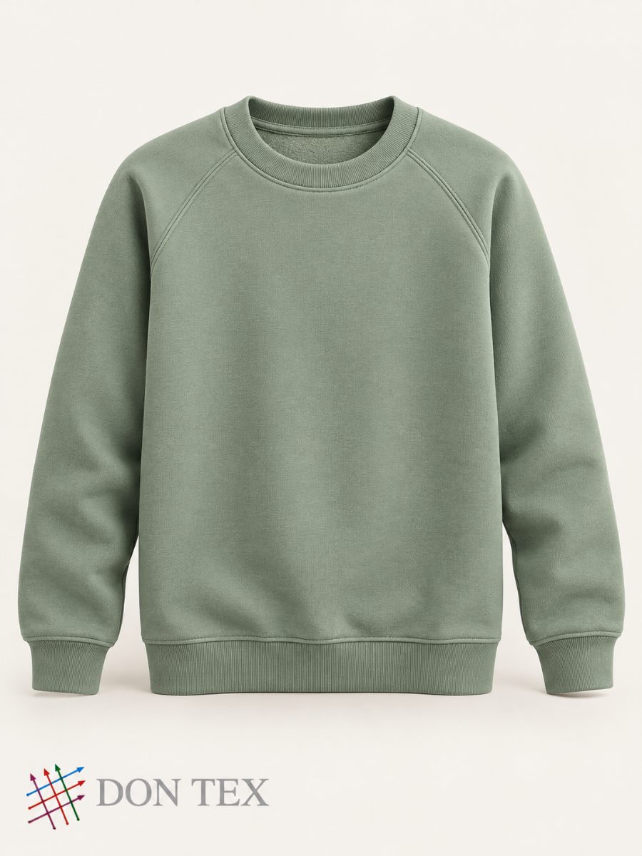 Boys’ knitted raglan sweatshirt in sage green, front view