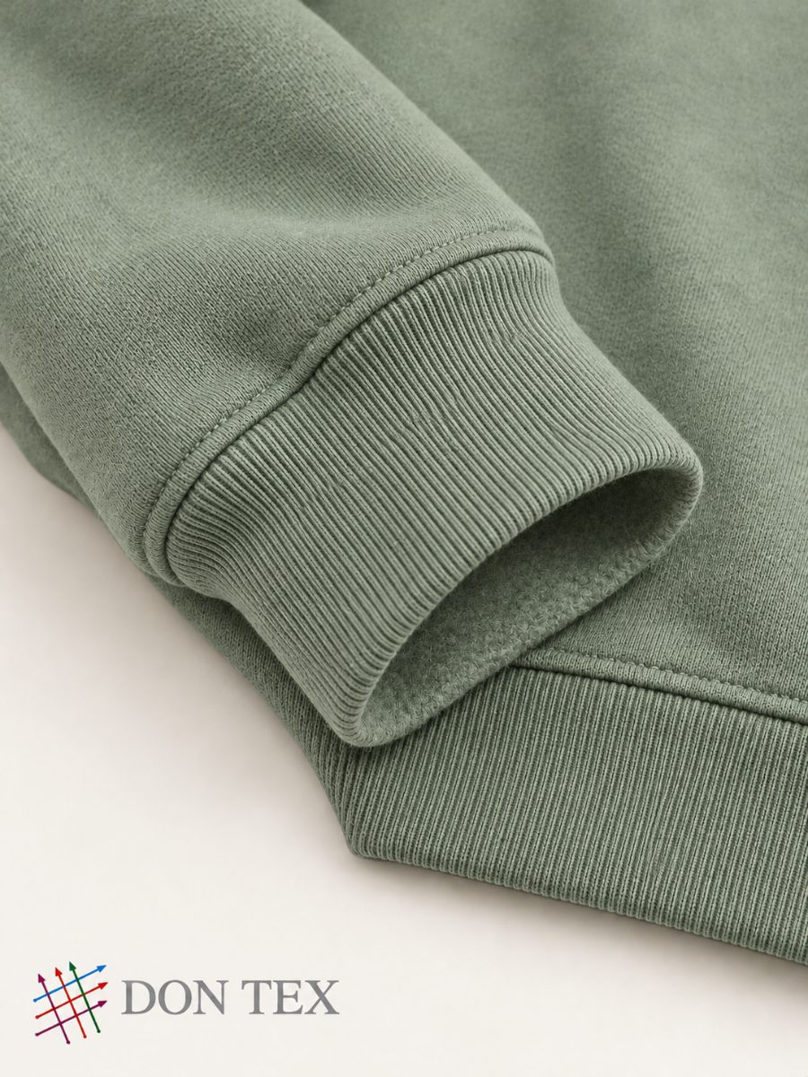 Close-up of a rib cuff on a fleece sample