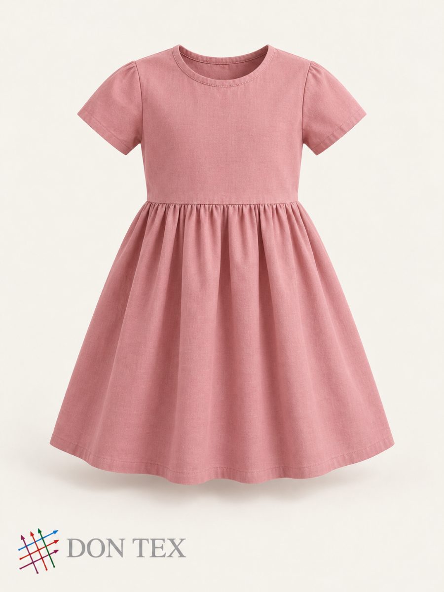 Girls’ woven dress in dusty rose, front view