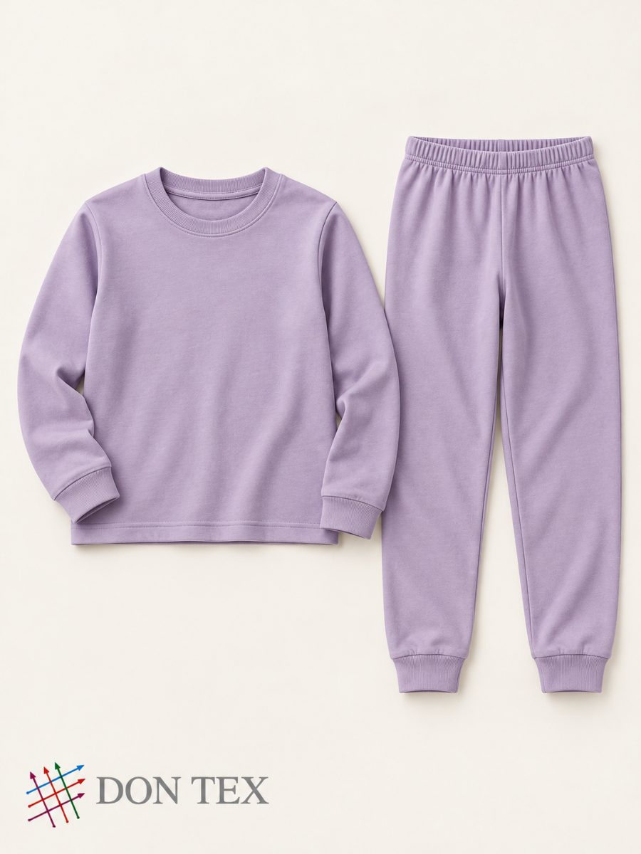 Girls’ knitted pyjama set in lavender, front view