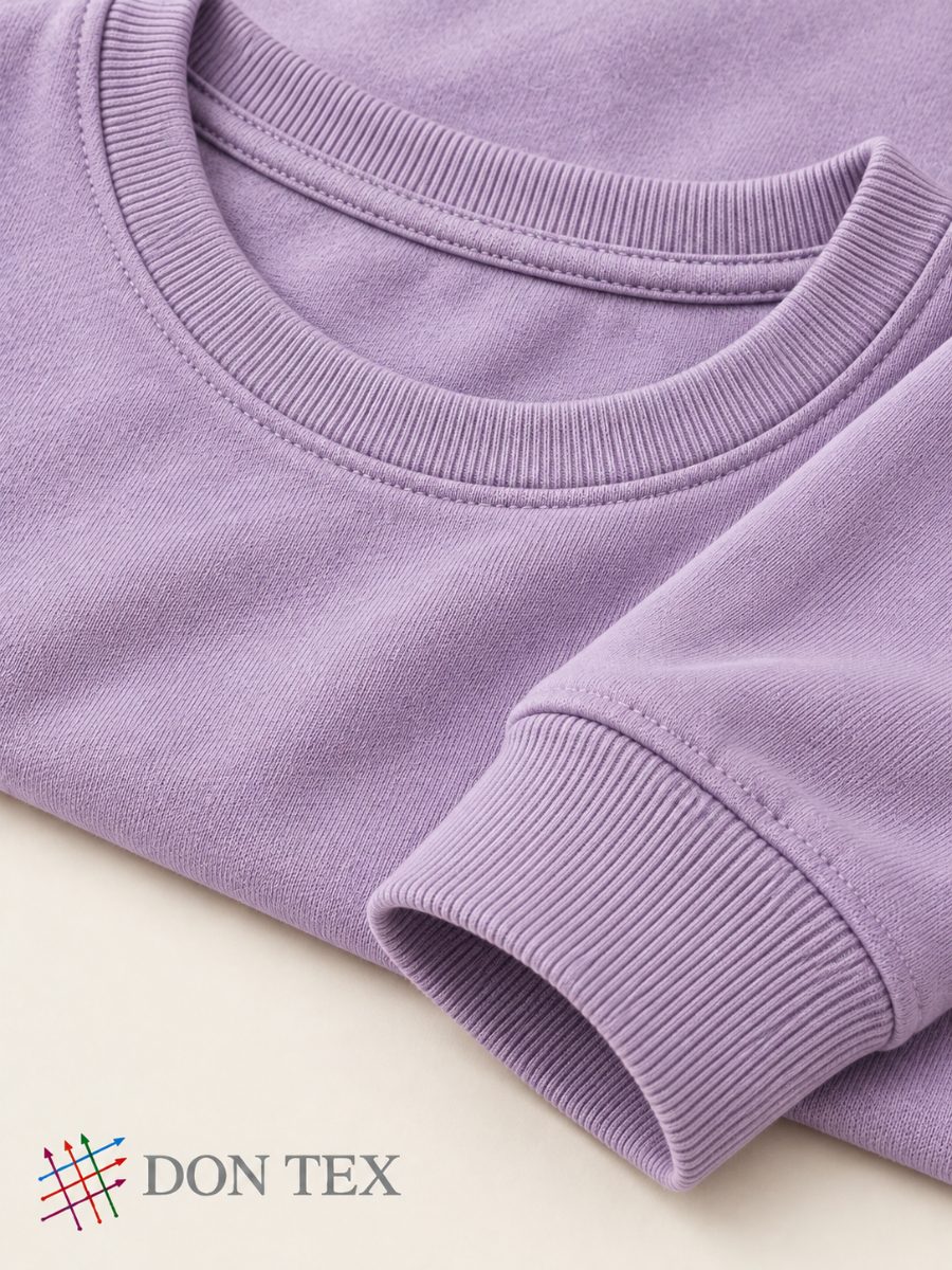 Close-up of the rib neckband and rib cuff
