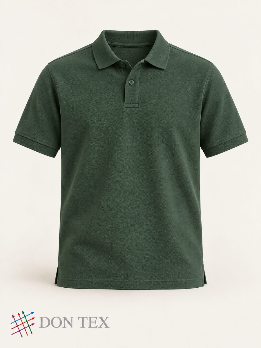 Men’s piqué polo in forest green, front view