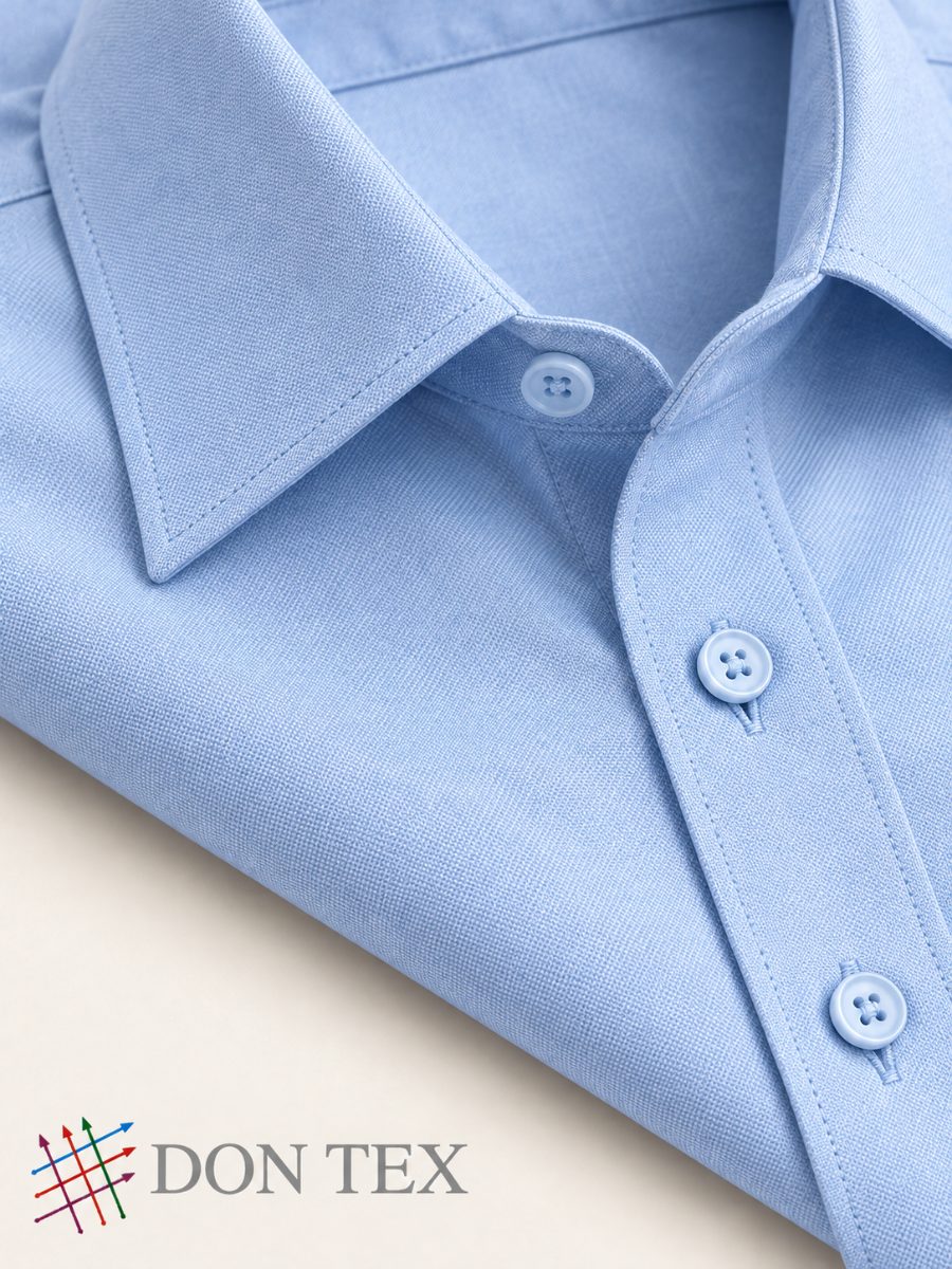 Close-up of the point collar, buttons and front placket