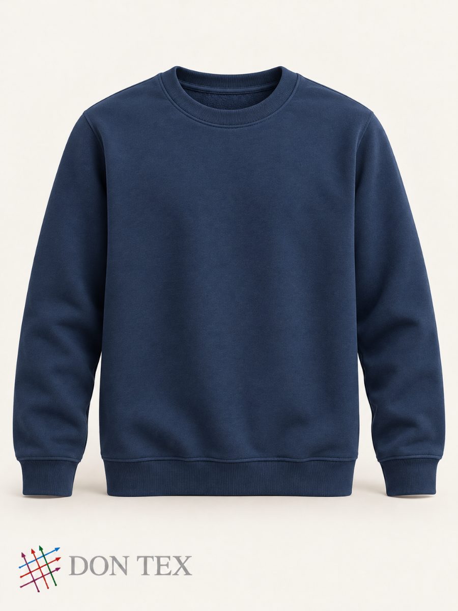 Men’s fleece crew-neck sweatshirt in midnight navy, front view
