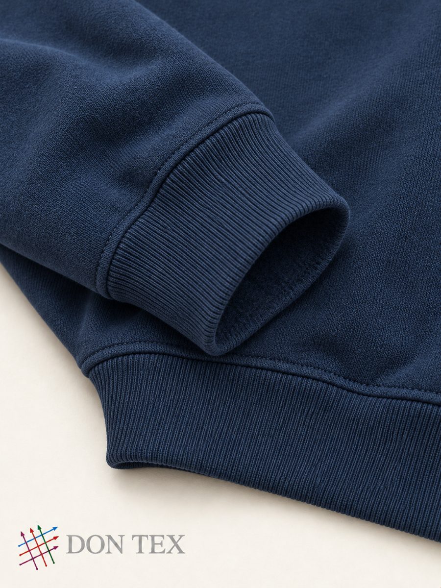 Rib cuff and rib hem on navy fleece