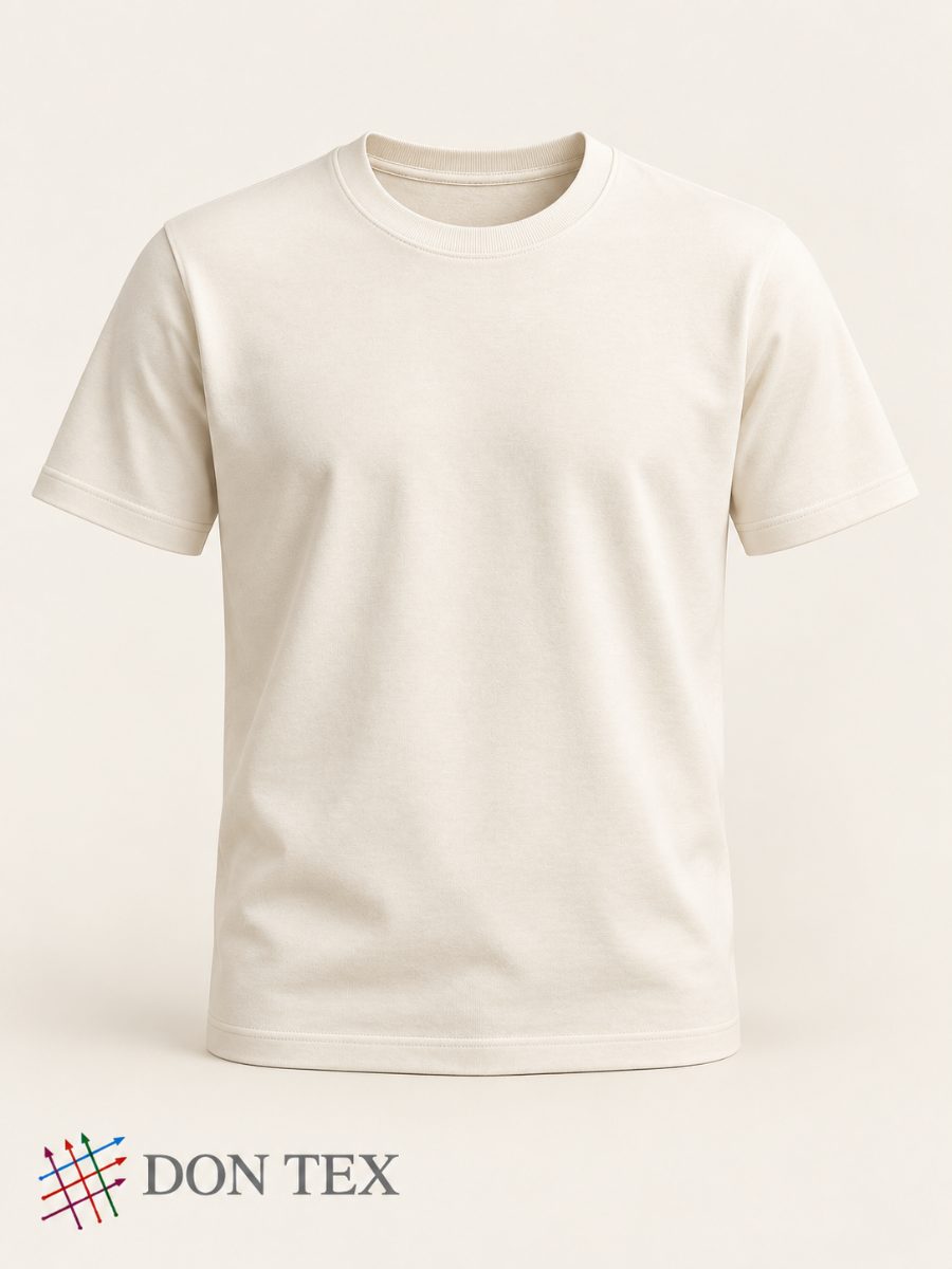Men’s knitted T-shirt in ivory, front view