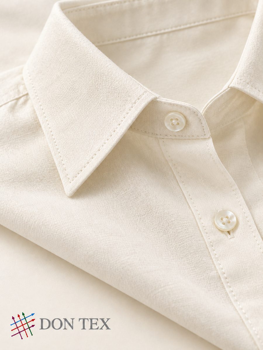 Point collar on an ivory woven shirt