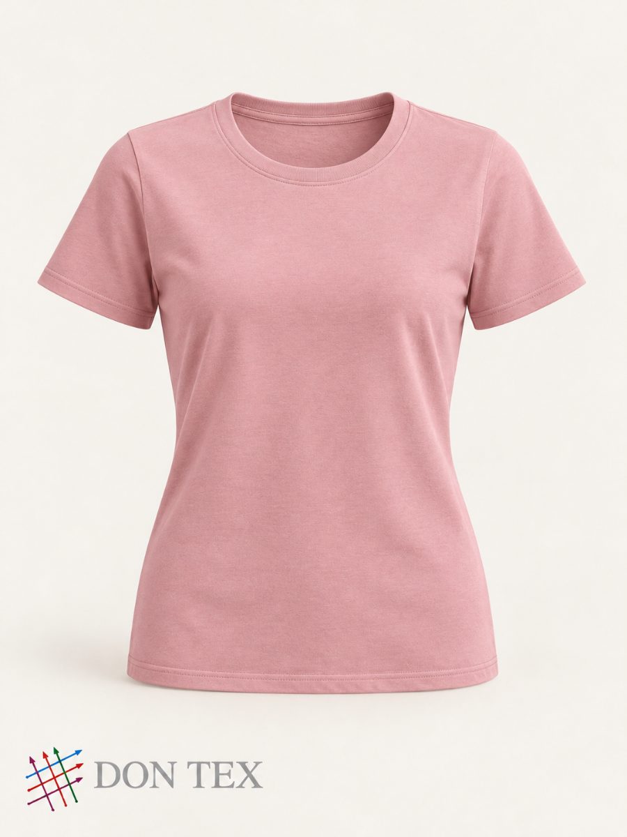 Women’s knitted crew-neck T-shirt in dusty blush, front view